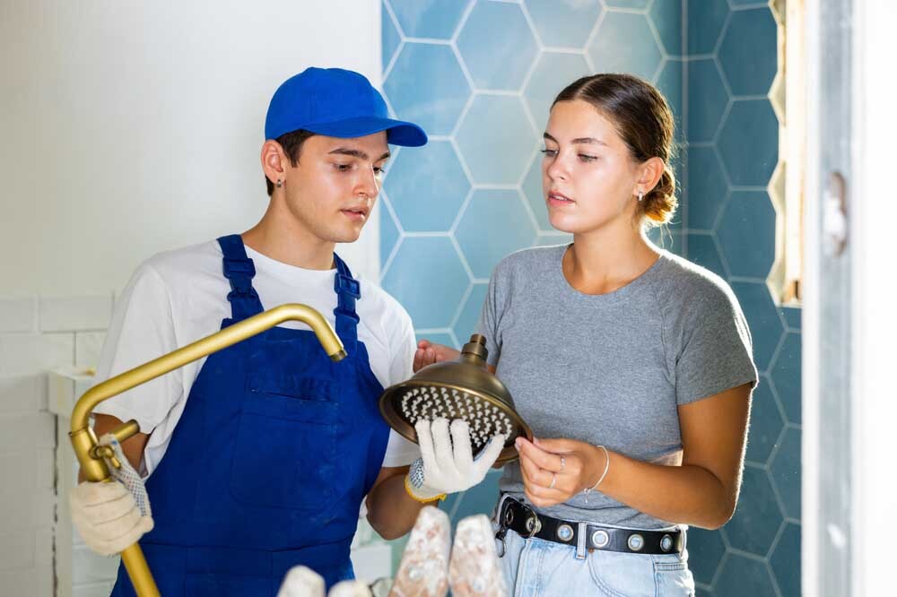 homeowner talking to a plumber Leander, TX